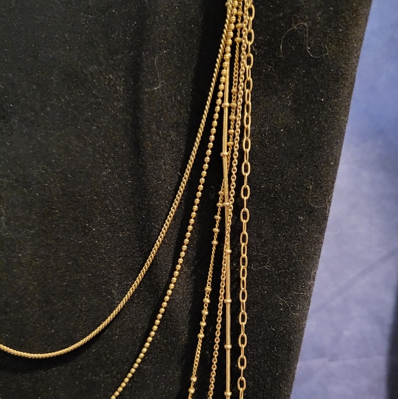 BANANA REPUBLIC 6 Chain Tiered Necklace Gold Tone - Picture 3 of 4